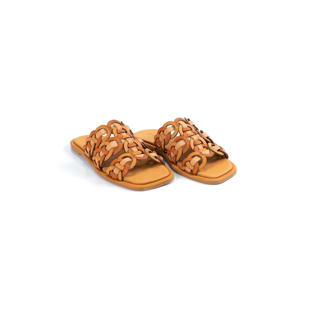 Farm Rio Circles Flat Sandals Slides Caramel Brown Tan 11 42 New NWT